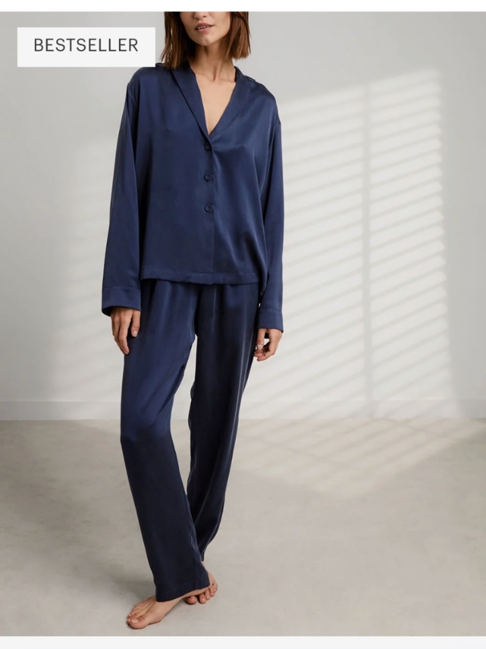LUNYA NWOT Washable Silk Long Sleeve Pant Set in Deep Blue Size XS